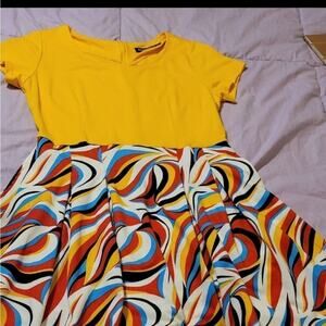 Oxiuli Fashion women's swing dress Patchwork o neck A-line midi dress